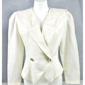 Vintage Chablis Blazer Womens Seven Cream Lace Yoke Single-Breasted Classic Cute